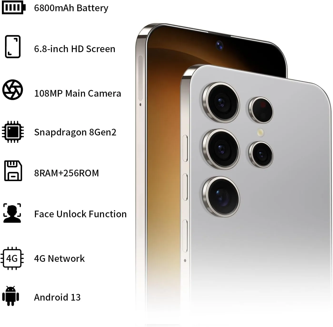 Unlocked Phone S23 Ultra Android Phone 8-core 8GB 256GB Cell Phone 6.8 inch HD Screen Mobile Phone 108MP 48MP Camera 6800 mAh Battery 4G Dual SIM (Titanium Gray)