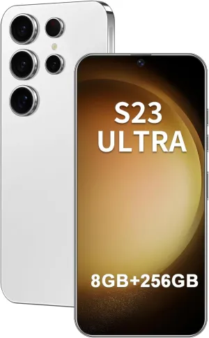 Unlocked Phone S23 Ultra Android Phone 8-core 8GB 256GB Cell Phone 6.8 inch HD Screen Mobile Phone 108MP 48MP Camera 6800 mAh Battery 4G Dual SIM (Titanium White)