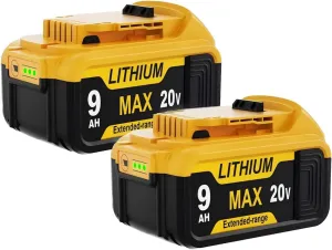 Update 9.0-Ah 20V Replacement for DEWALT 20V MAX Battery Lithium ION DCB206 DCB201 DCB203 DCB200 DCB181 DCB180 DCD/DCF/DCG/DCS Series,2-Pack