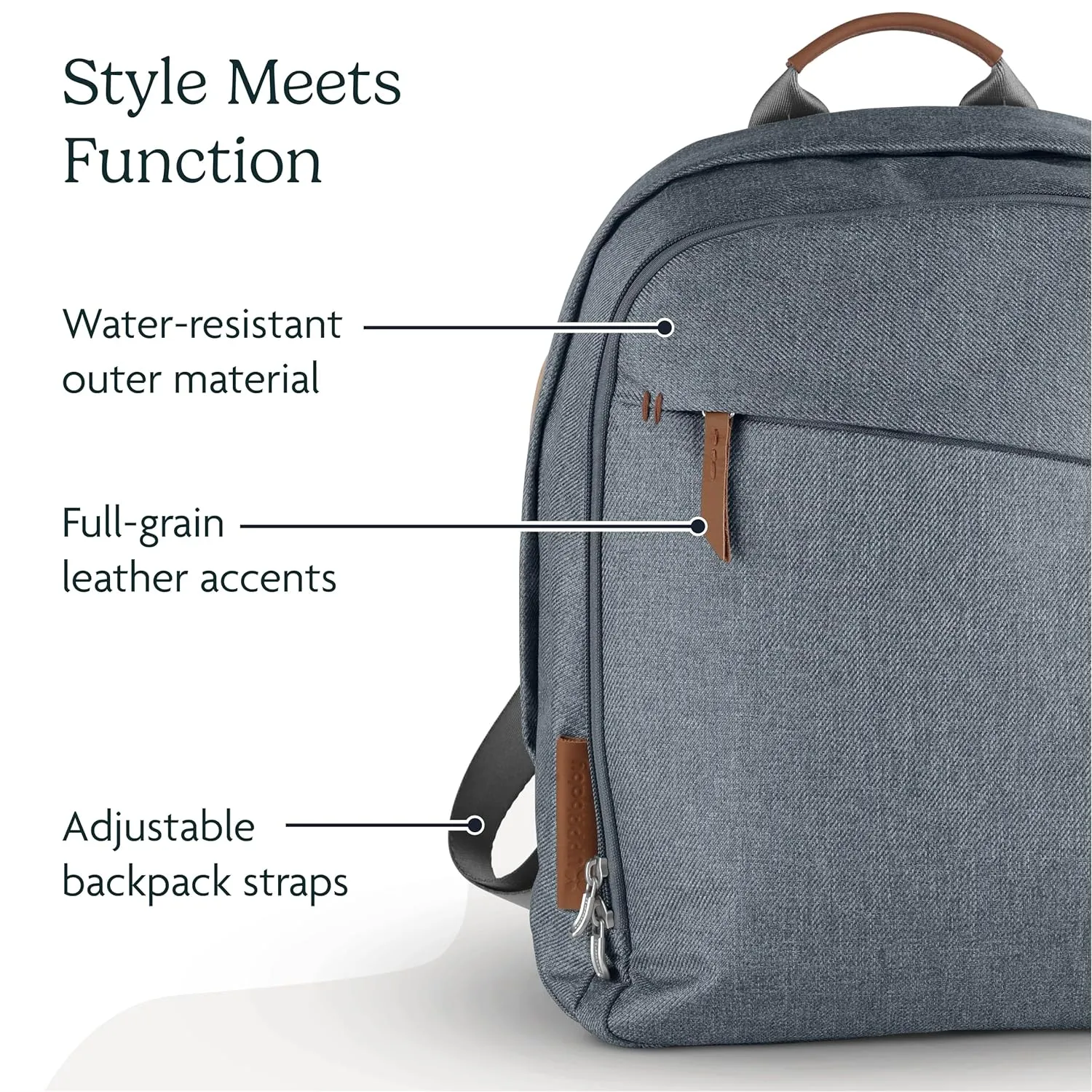 UPPAbaby Changing Backpack/Multiple Storage Compartments/Stroller Strap Attachment/Bottle Insulator and Changing Pad Included/Theo (Dark Taupe/Chestnut Leather)