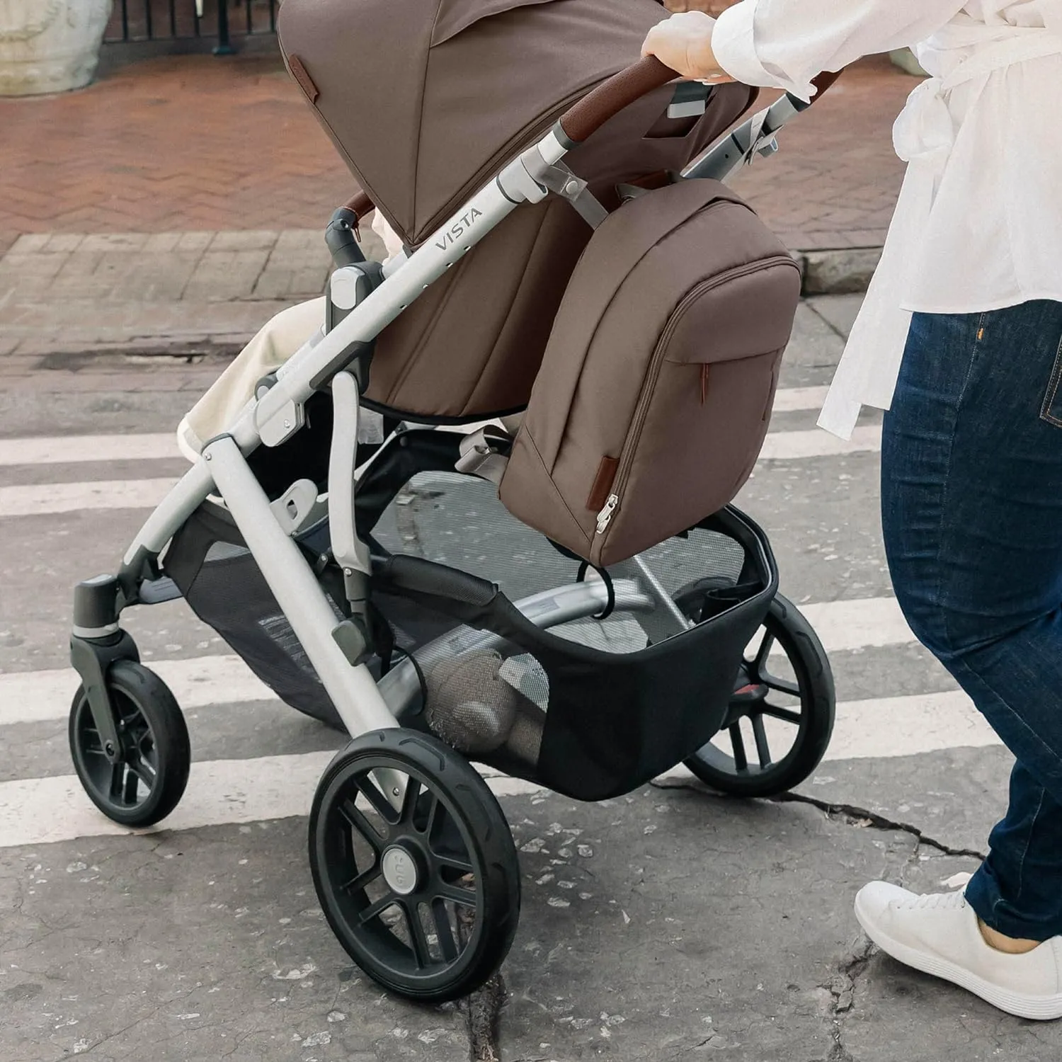 UPPAbaby Changing Backpack/Multiple Storage Compartments/Stroller Strap Attachment/Bottle Insulator and Changing Pad Included/Theo (Dark Taupe/Chestnut Leather)