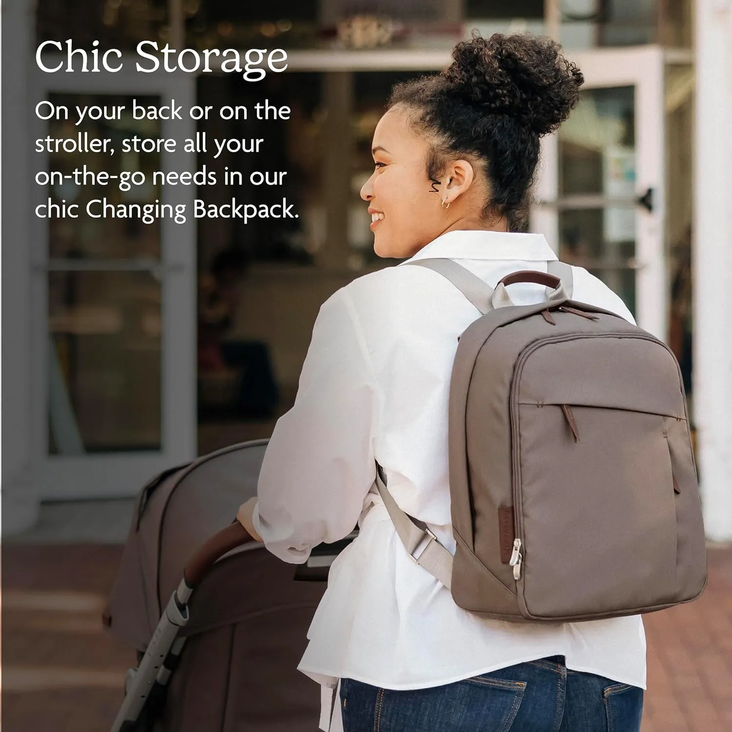 UPPAbaby Changing Backpack/Multiple Storage Compartments/Stroller Strap Attachment/Bottle Insulator and Changing Pad Included/Theo (Dark Taupe/Chestnut Leather)