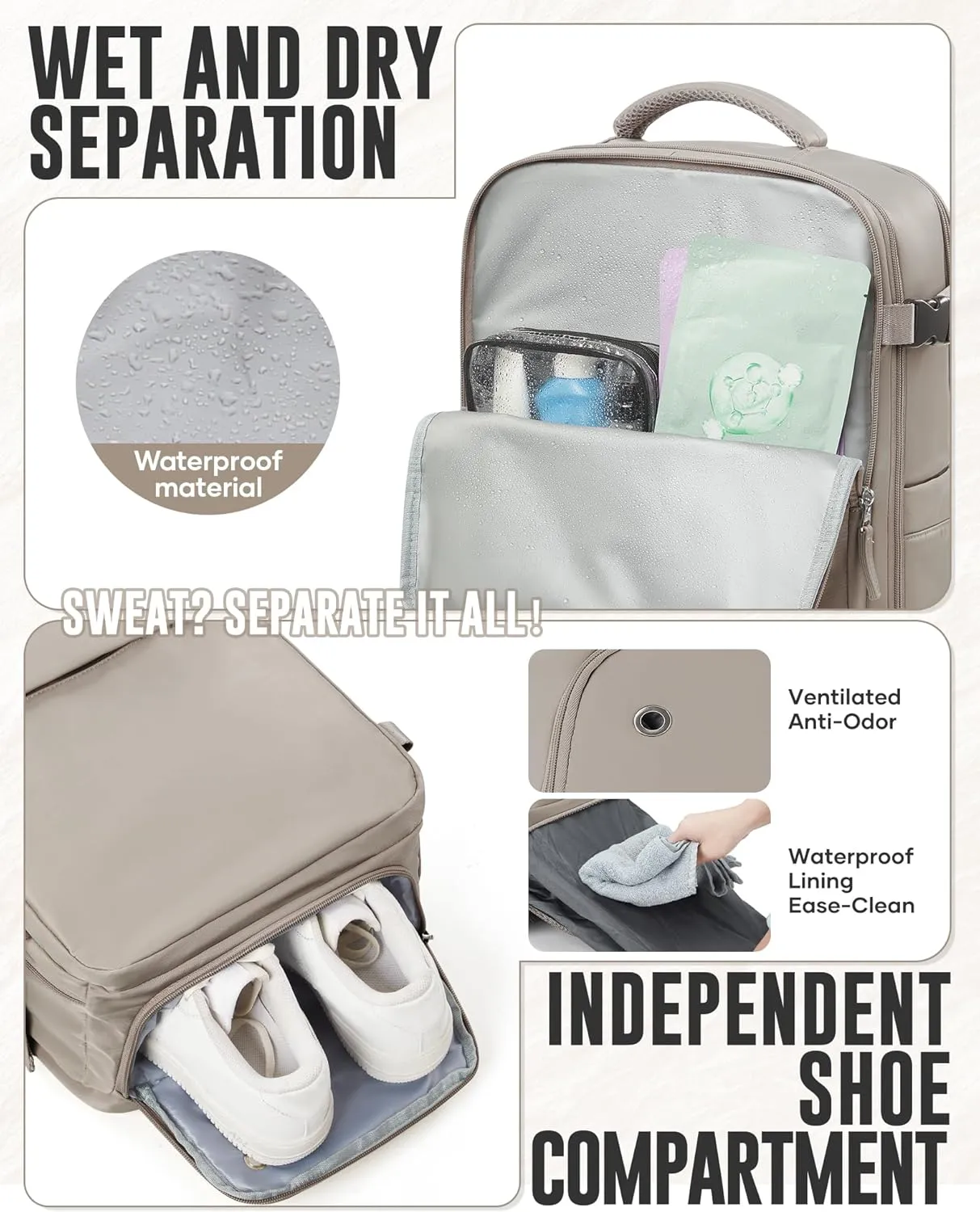 Vacuum Travel Backpack with Electric Pump for Women Men, Vacpack Seal Compression Bags Waterproof Travel Backpack Carry on Flight Approved, Airback Personal Item Carry on Backpacks（grey brown）