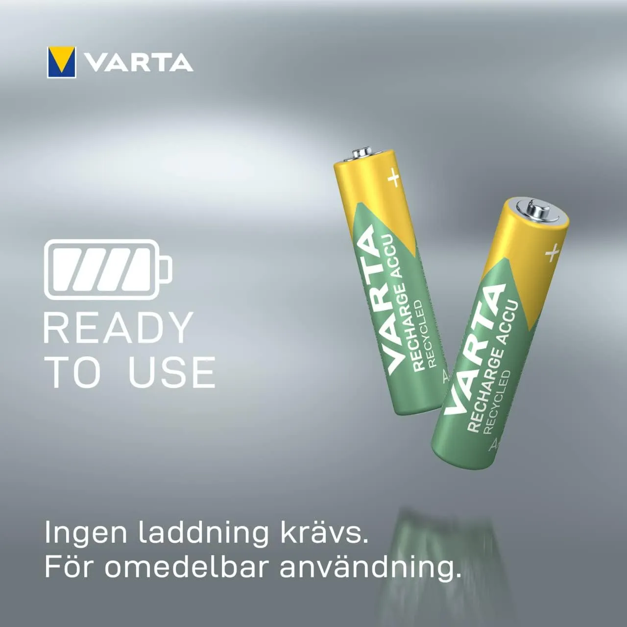 VARTA AAA Rechargeable Batteries Pack of 4 Recharge Accu Recycled Battery 800mAh Ni-MH 21% Recycled Material Pre-Charged Ready to Use