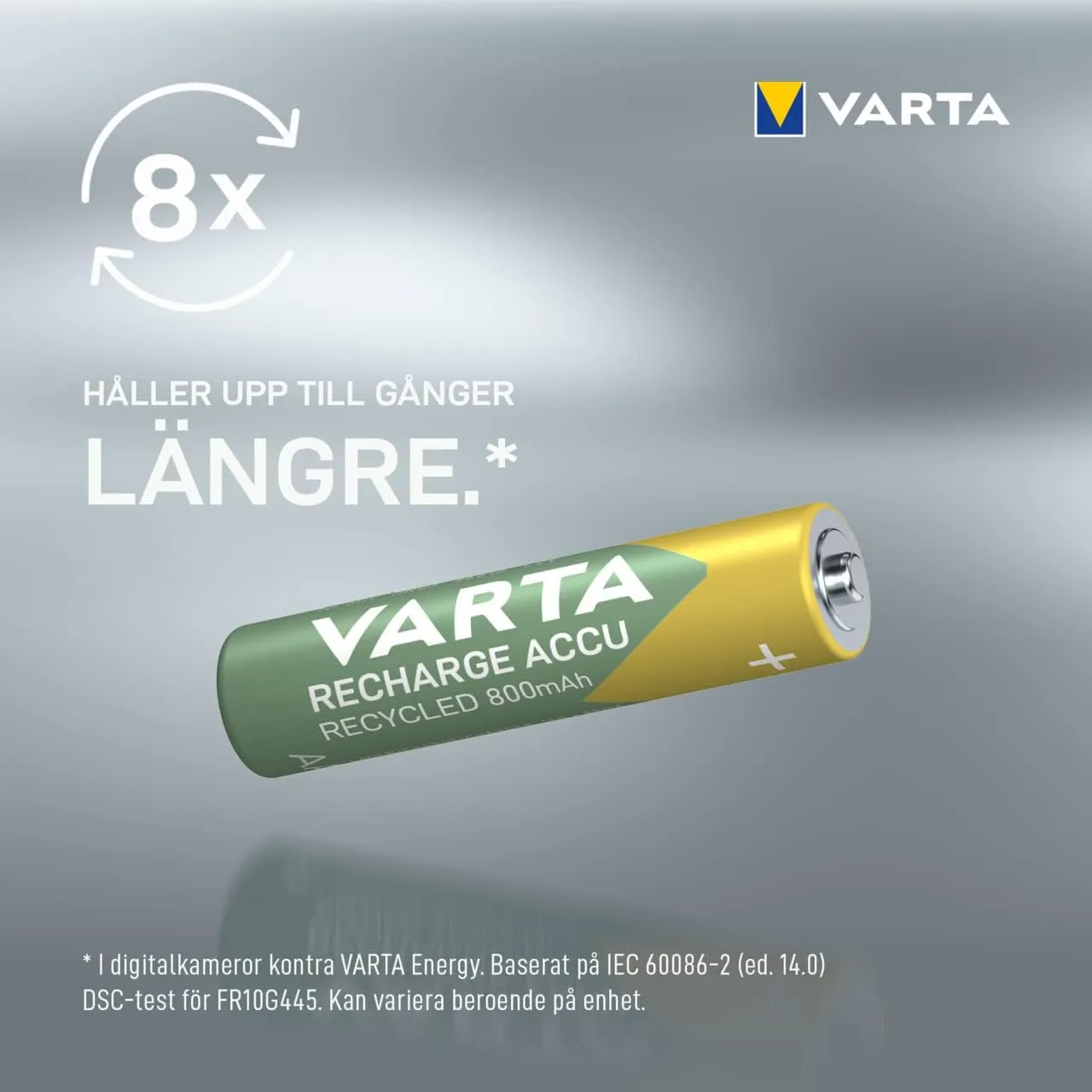 VARTA AAA Rechargeable Batteries Pack of 4 Recharge Accu Recycled Battery 800mAh Ni-MH 21% Recycled Material Pre-Charged Ready to Use
