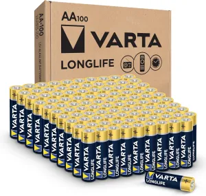 VARTA Longlife AA Batteries (100 Pack), Alkaline Triple A Battery