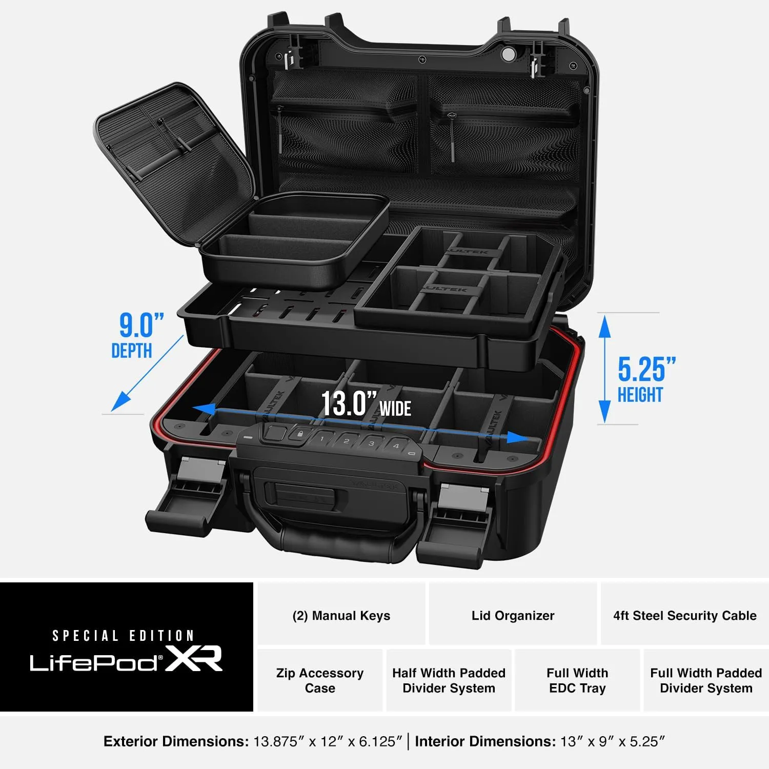 VAULTEK LifePod XR Series Biometric Weatherproof Locking Case Modular Interior Secure Rugged Portable Electronic LockBox with Backlit Keypad (Special Edition Covert Black)