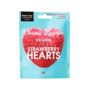 Vegan Fizzy Strawberry Hearts Pouch 10 x 65g