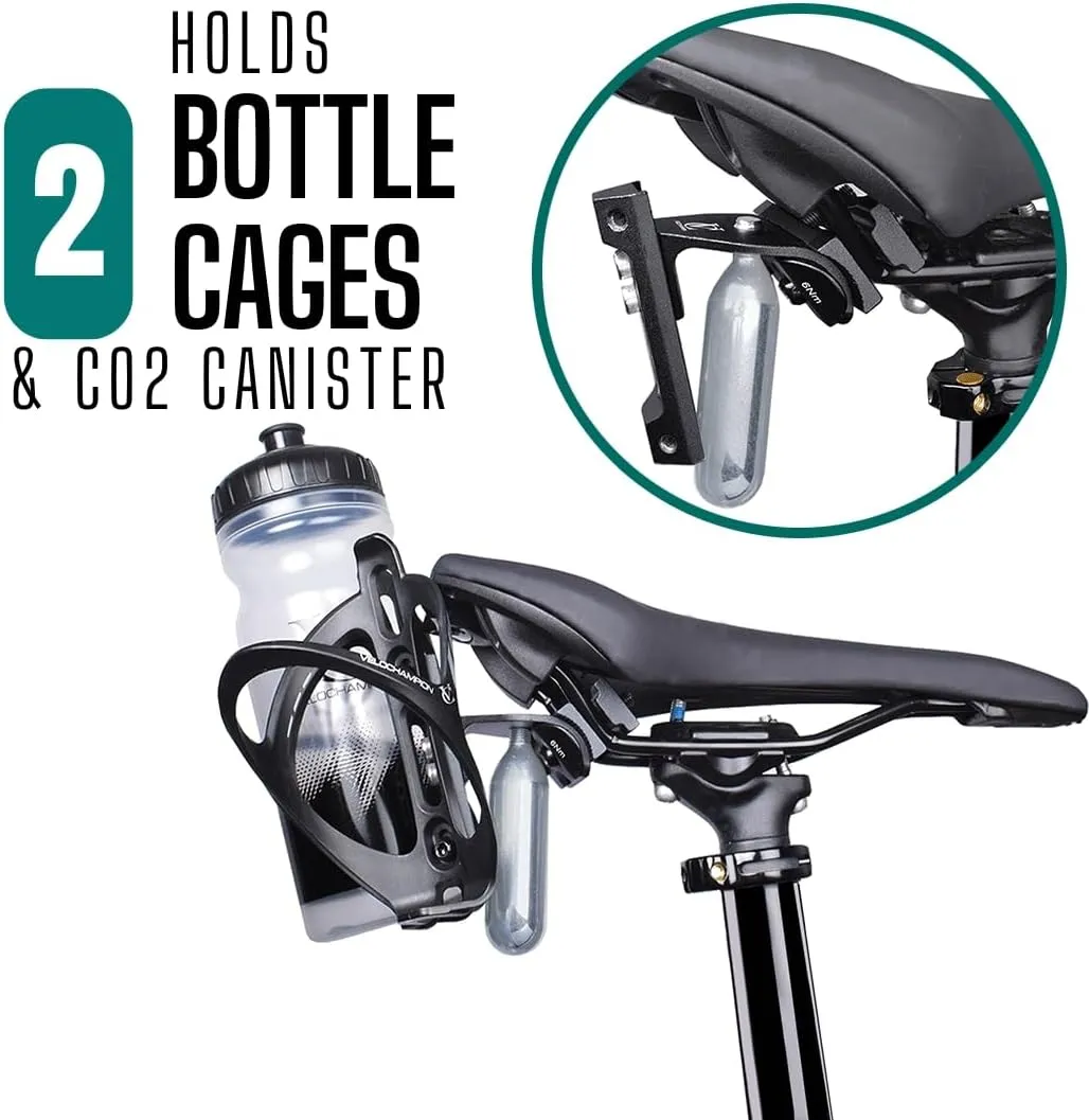 VeloChampion Double Bike Water Bottle Cage Holder - Rear-Mounted Dual Bike Bottle System for Cycling Triathlon