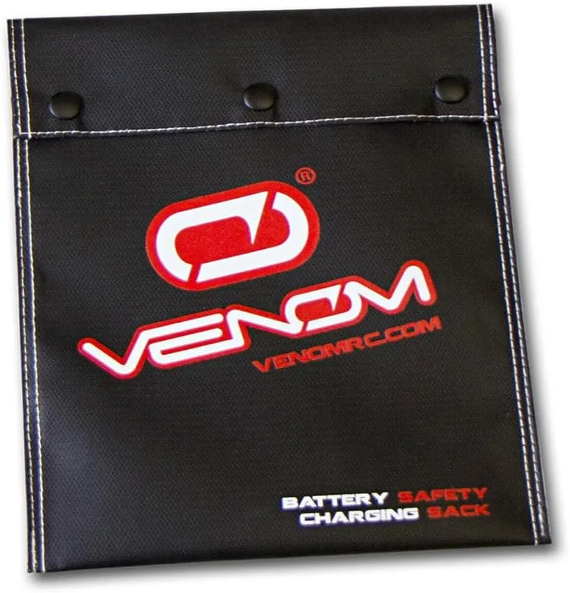 Venom Safety Charging Sack - Fire Resistant Material for LiPo/NiMH Battery Bag - Top Temperature Protector, Holder w/Stitching Thread & Locking Snaps - Safe Storage for Charging, Storing - Small