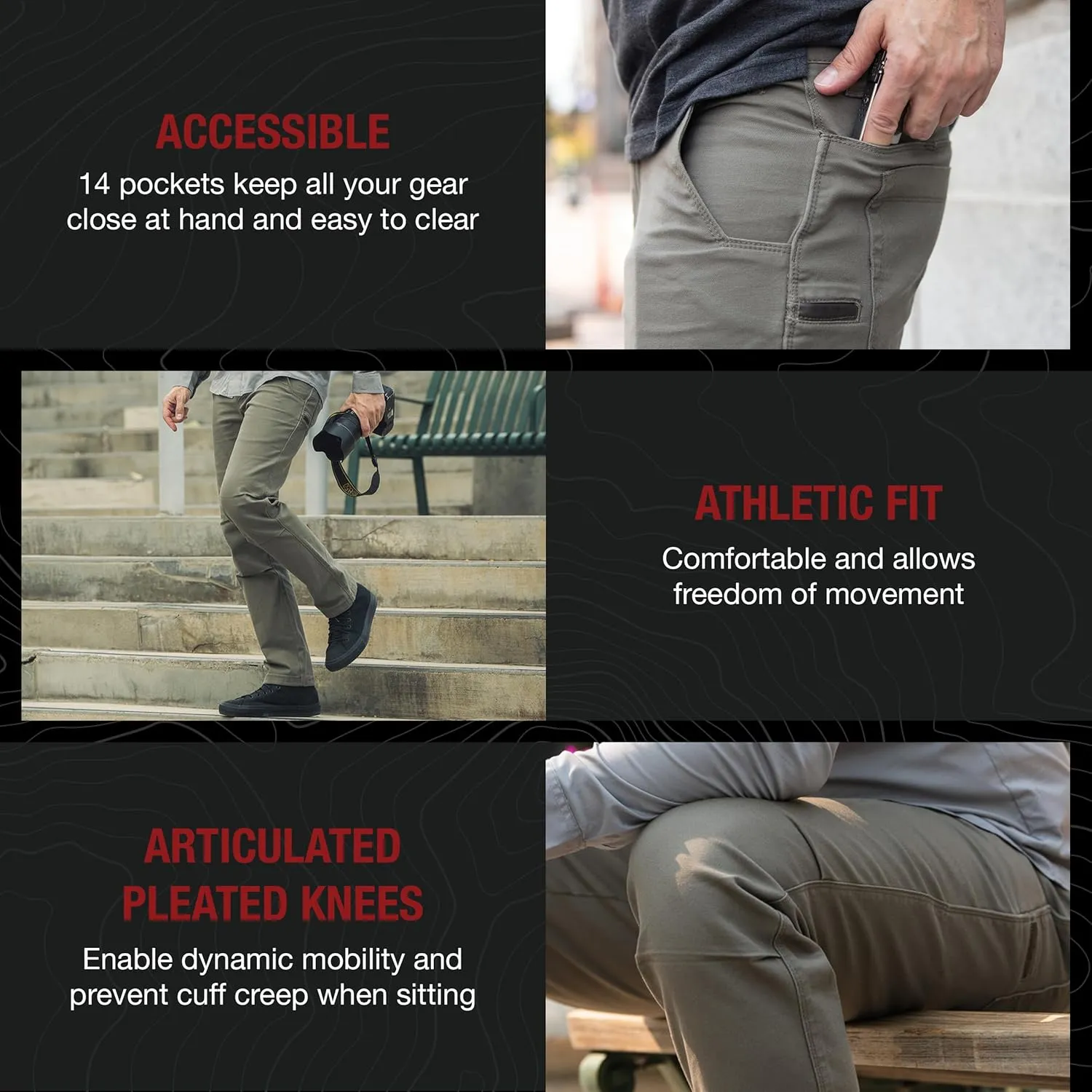 Vertx Delta LT Mens Stretch Tactical Pants with 14 Pockets, Lightweight Outdoor Pants, EDC Work Hiking Gear, Athletic-Fit