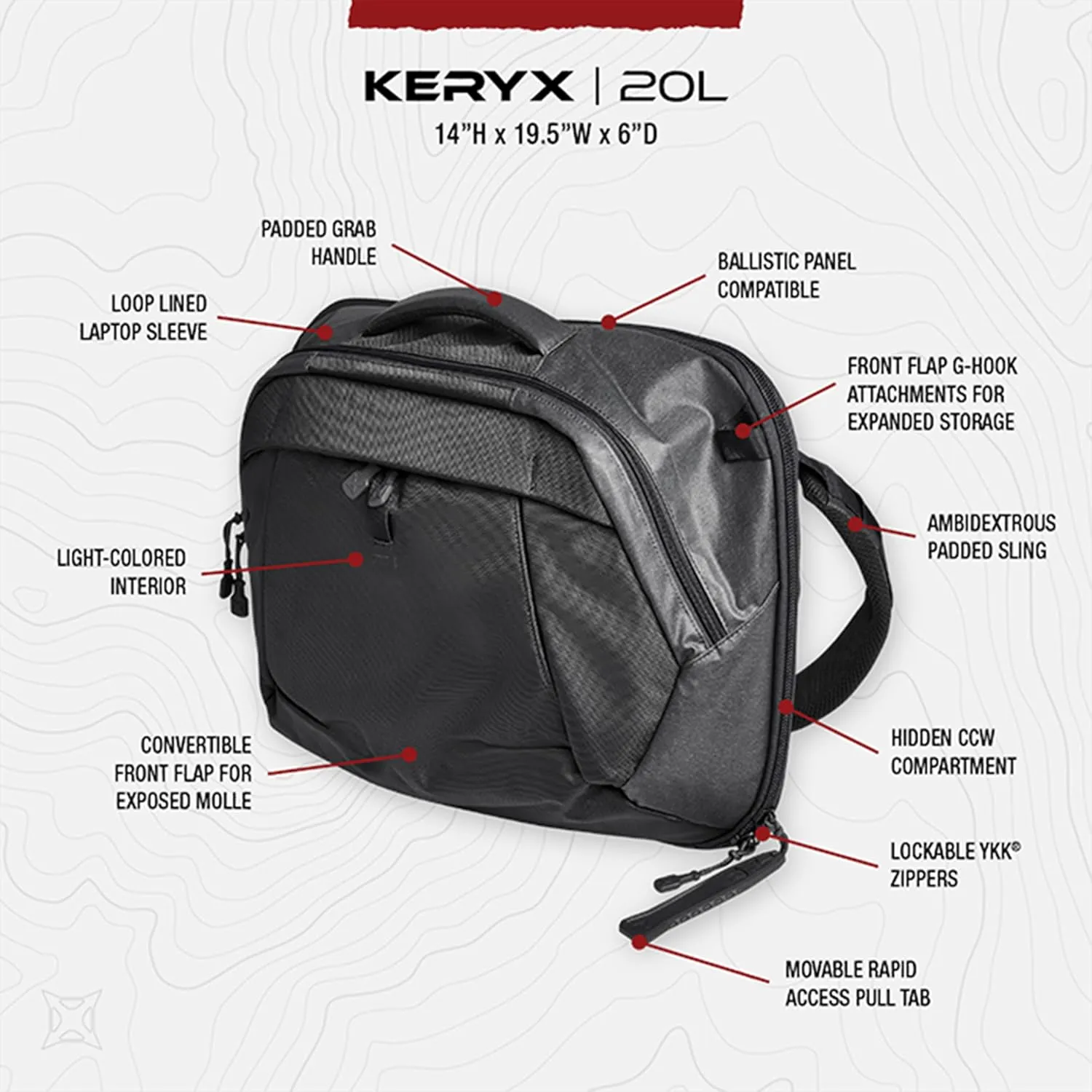 Vertx Keryx EDC Tactical Sling Crossbody Messenger 20L Bag for Travel, Work, Conceal Carry (CCW), Tactical Gear, It's Black