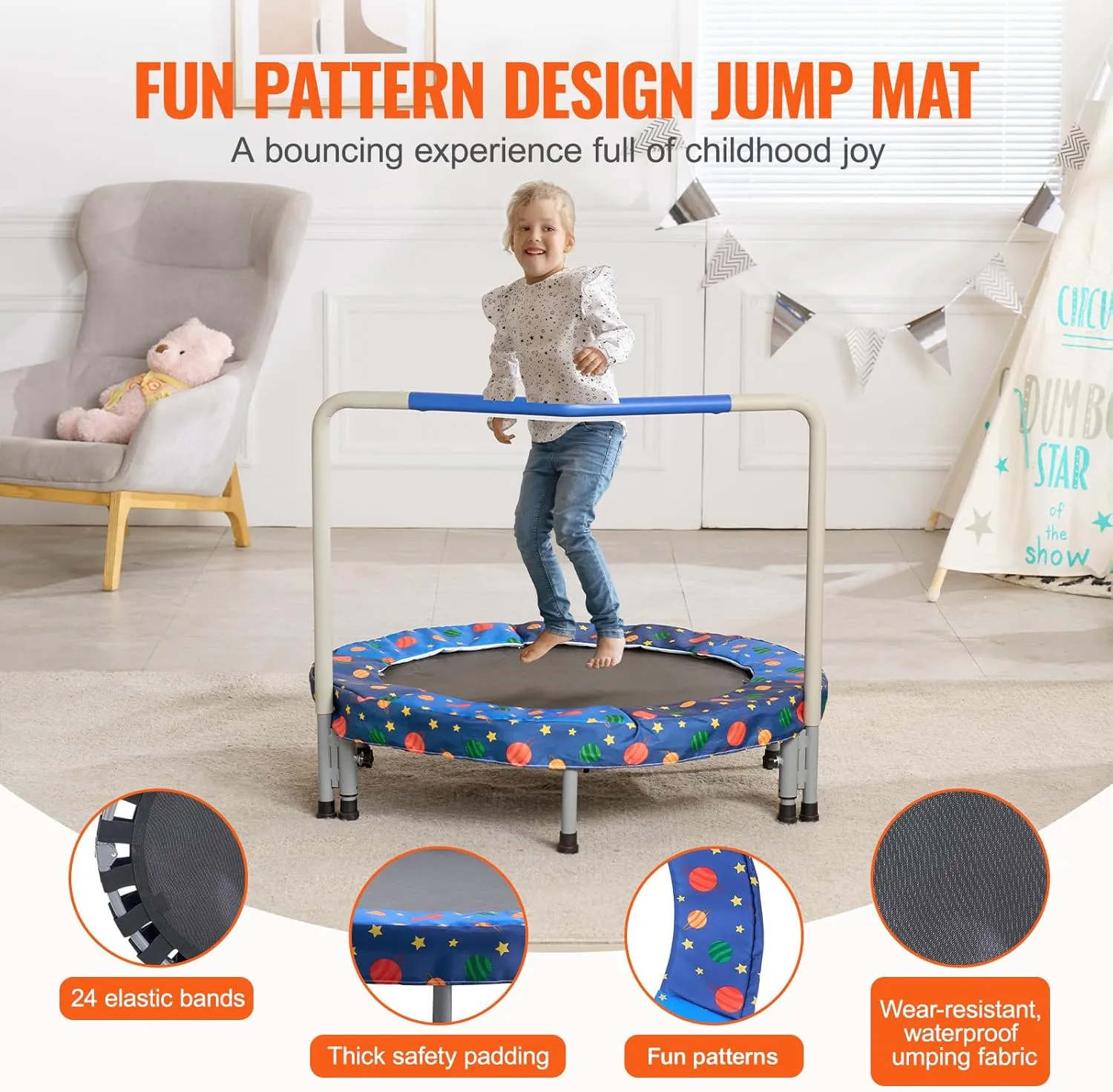 VEVOR 3FT Trampoline 36" Indoor/Outdoor for Toddlers, Foldable Mini Baby With Foam Handle, Recreational Birthday Gift