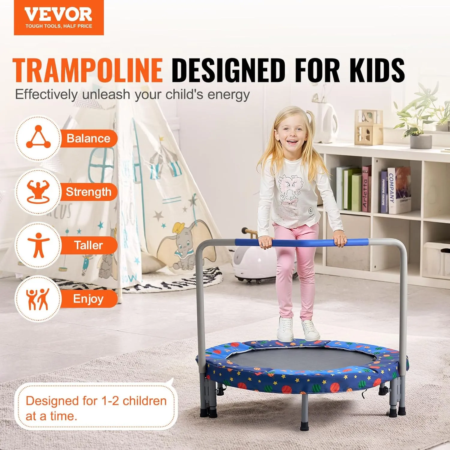 VEVOR 3FT Trampoline 36" Indoor/Outdoor for Toddlers, Foldable Mini Baby With Foam Handle, Recreational Birthday Gift