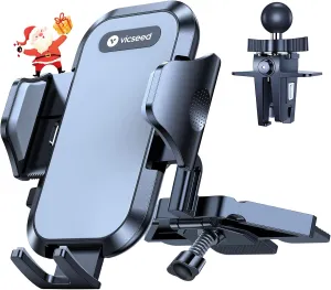 VICSEED Military-Grade Sturdy Car Phone Holder Mount, Upgraded Anti Shake Metal CD Slot & Air Vent Thick Case Friendly Phone Mount for Car Fit for iPhone 16 15 14 Samsung All Phones