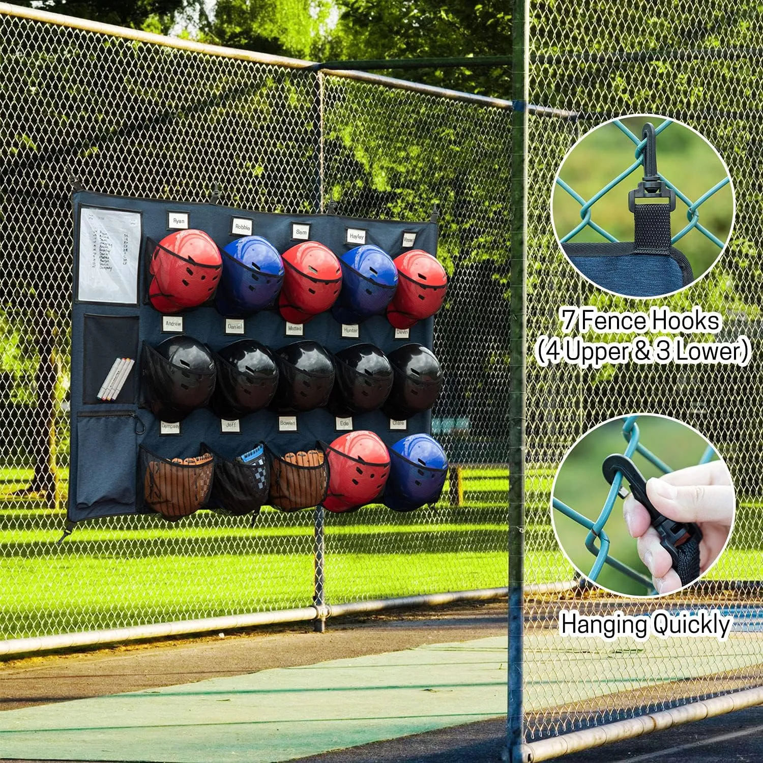 VISEMAN Hanging Helmet Bag for Baseball Softball Dugout Organizer for 15 Players Helmets Gloves Balls Organize Storage
