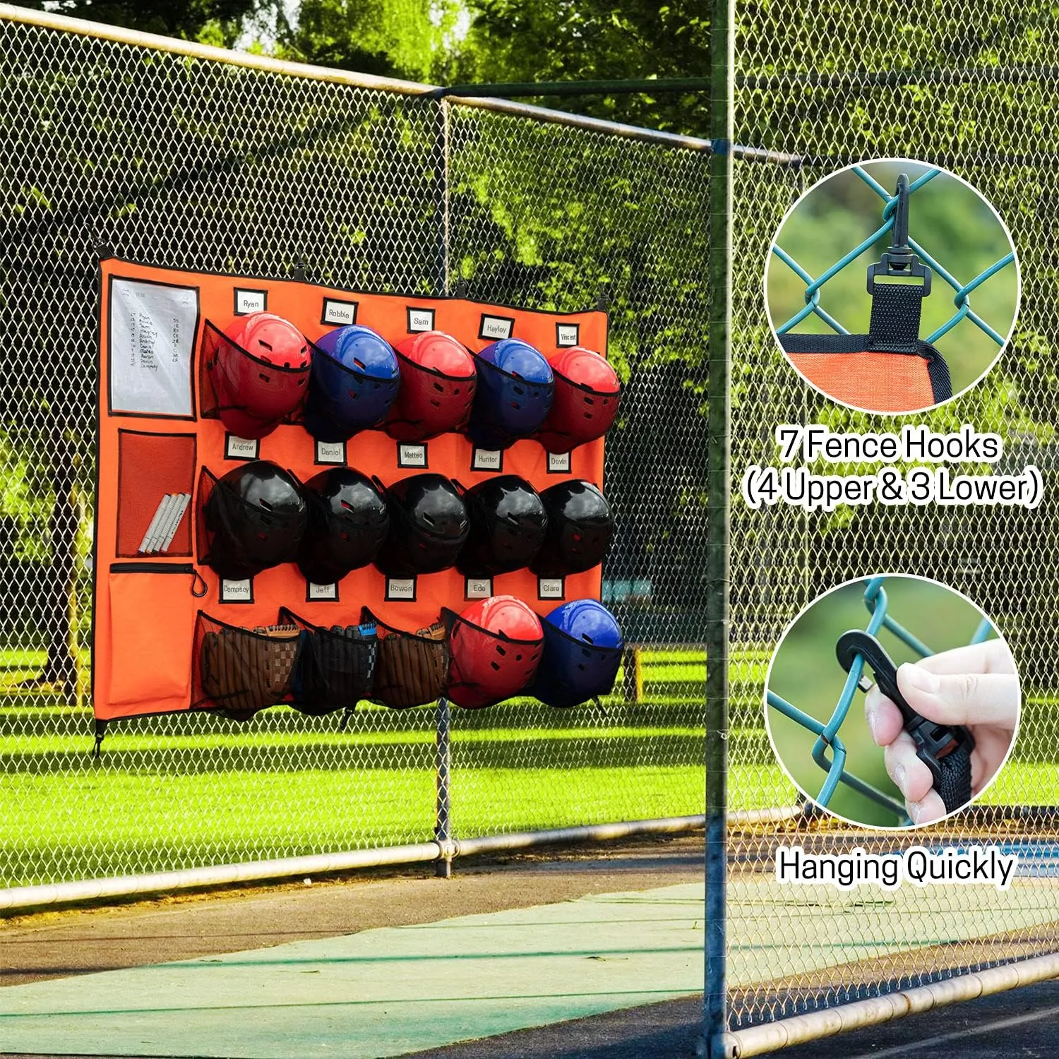 VISEMAN Hanging Helmet Bag for Baseball Softball Dugout Organizer for 15 Players Helmets Gloves Balls Organize Storage