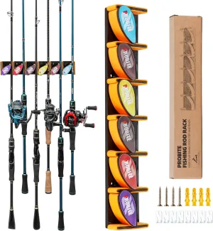 Wall Mounted Fishing Rod Holder for Garage, Horizontal & Vertical Fishing Rod Rack, Fishing Pole Storage with Soft EVA Protective Pad, Holds Up to 6 Rods or Combos, Fits Most Fishing Poles