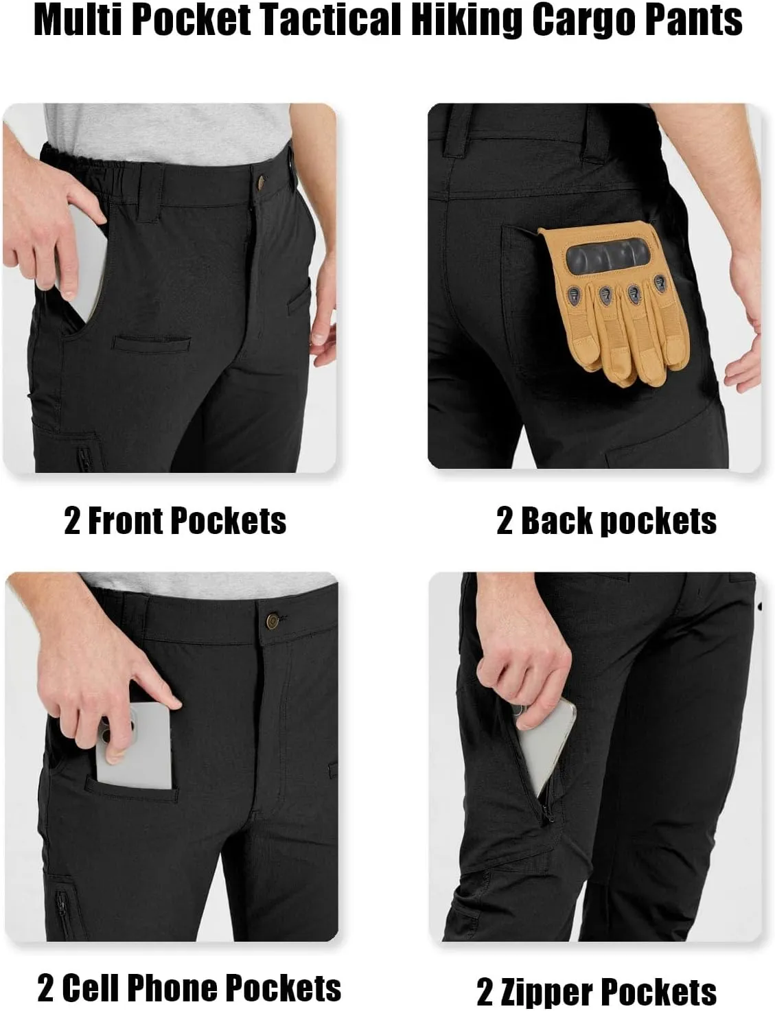 wantdo Men's Hiking Pants Lightweight Quick Dry Waterproof Breathable Tactical Cargo Pants for Outdoor Fishing Travel