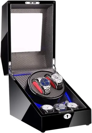 Watch Winder for 2 Watches   3 Storage, LED Light, Wood Shell and Carbon Fiber Leather, Quite Motors, Fit Lady and Man Watches Watch Winder Display Watch Box Case Watch Storage C