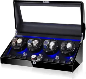 Watch Winder for 8 Watches   12 Storage, LED Light, Extremely Silent Motor, Leather Interior, Wood Shell Piano Paint Exterior Watch Winder for Automatic Watches (C)