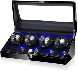 Watch Winder for 8 Watches   12 Storage, LED Light, Wood Shell Piano Paint Exterior, Leather Interior, Extremely Silent Motor Watch Winder Display Watch Box Watch Storage