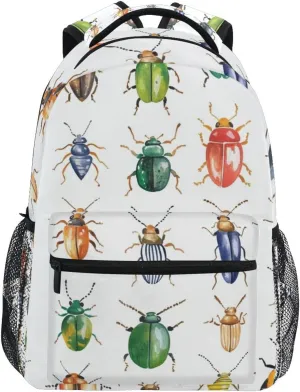 Watercolor Beetles Pattern Boys Girls Kids School Backpacks Bookbag, School Bag Travel Backpack Daypack