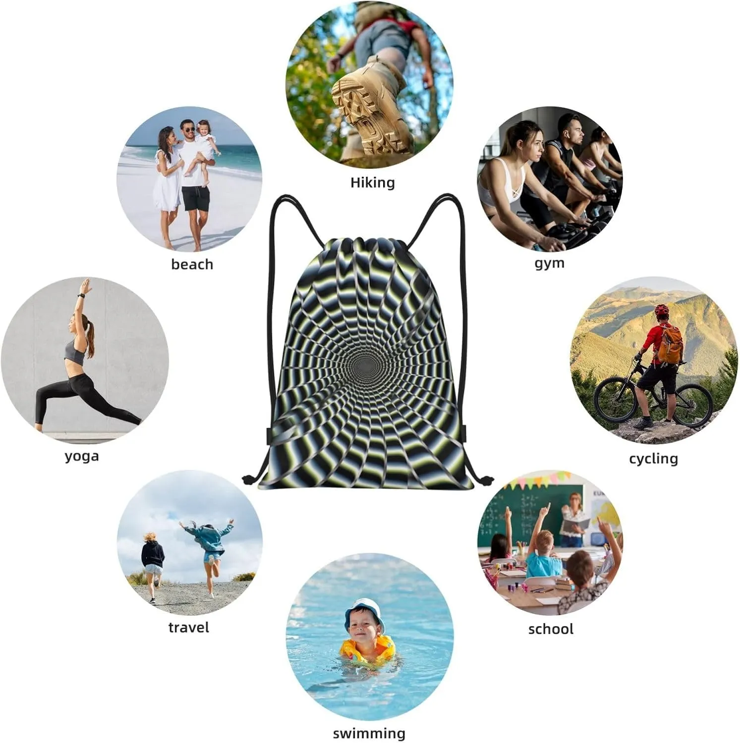 Waterproof Drawstring Gym Bag for Men spiral optical illusion gif Drawstring Backpack for Women Cinch Sack Sports Sackpack Small