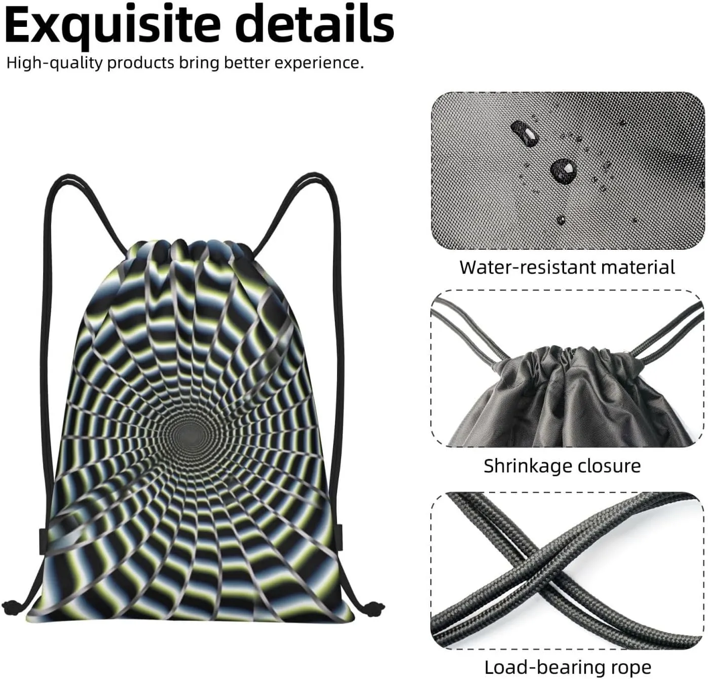 Waterproof Drawstring Gym Bag for Men spiral optical illusion gif Drawstring Backpack for Women Cinch Sack Sports Sackpack Small