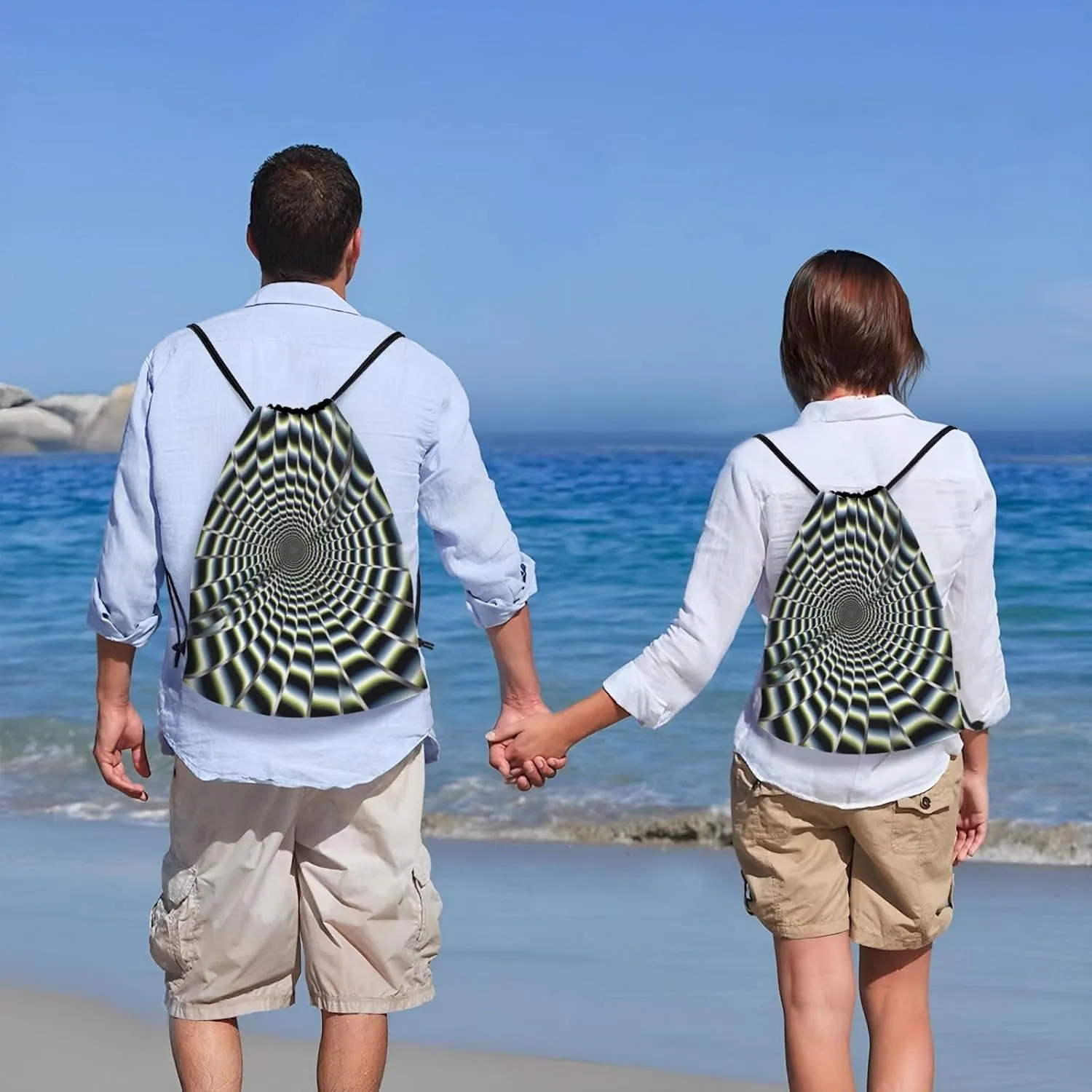 Waterproof Drawstring Gym Bag for Men spiral optical illusion gif Drawstring Backpack for Women Cinch Sack Sports Sackpack Small
