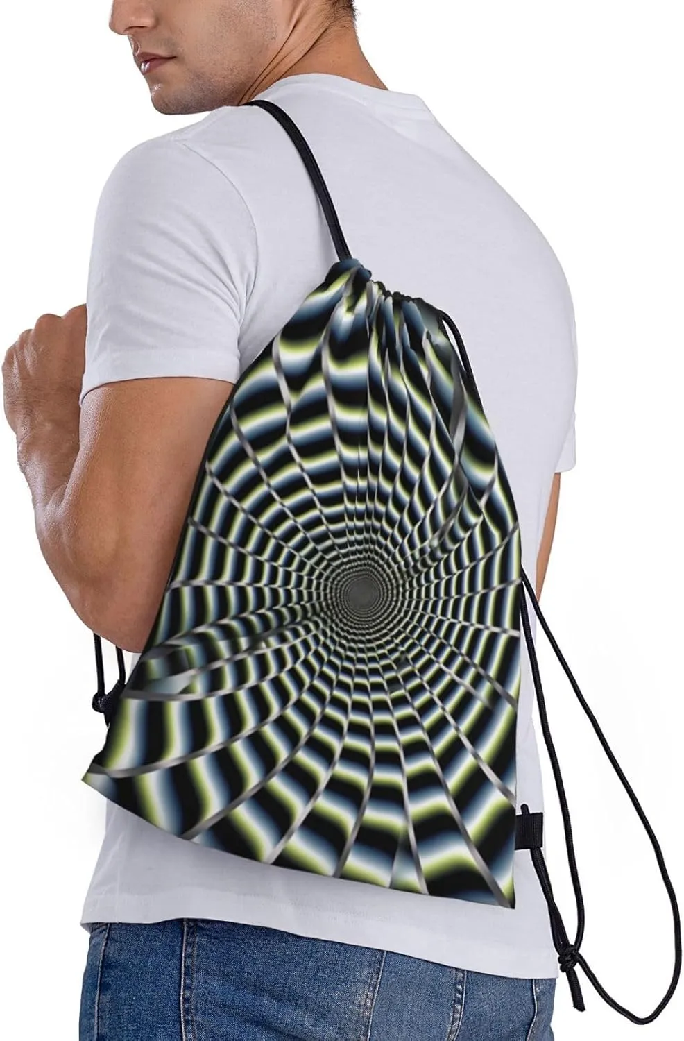 Waterproof Drawstring Gym Bag for Men spiral optical illusion gif Drawstring Backpack for Women Cinch Sack Sports Sackpack Small
