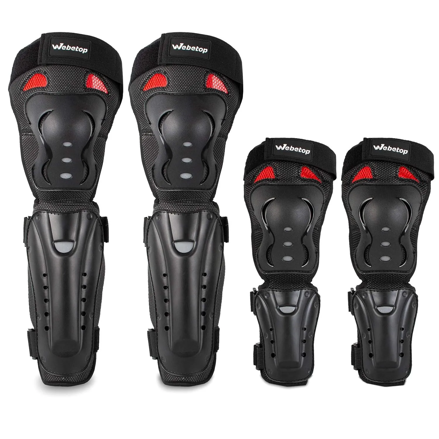 Webetop 4Pcs Knee and Shin Guards Elbow Guards 2 in 1 Knee and Elbow Pads Adult, MTB Knee Pads Motocross Powersports Protective Gear with Adjustable Straps for Motorcycle ATV Cycling