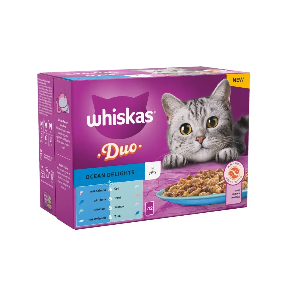 Whiskas 1  Duo Ocean Delights Adult Wet Cat Food Pouches in Jelly 12x85g (Case of 4)