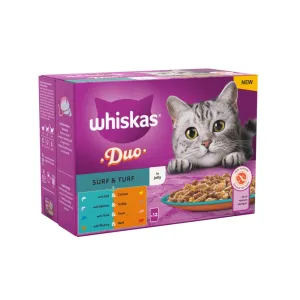 Whiskas 1  Duo Surf and Turf Adult Wet Cat Food Pouches in Jelly 12x85g (Case of 4)