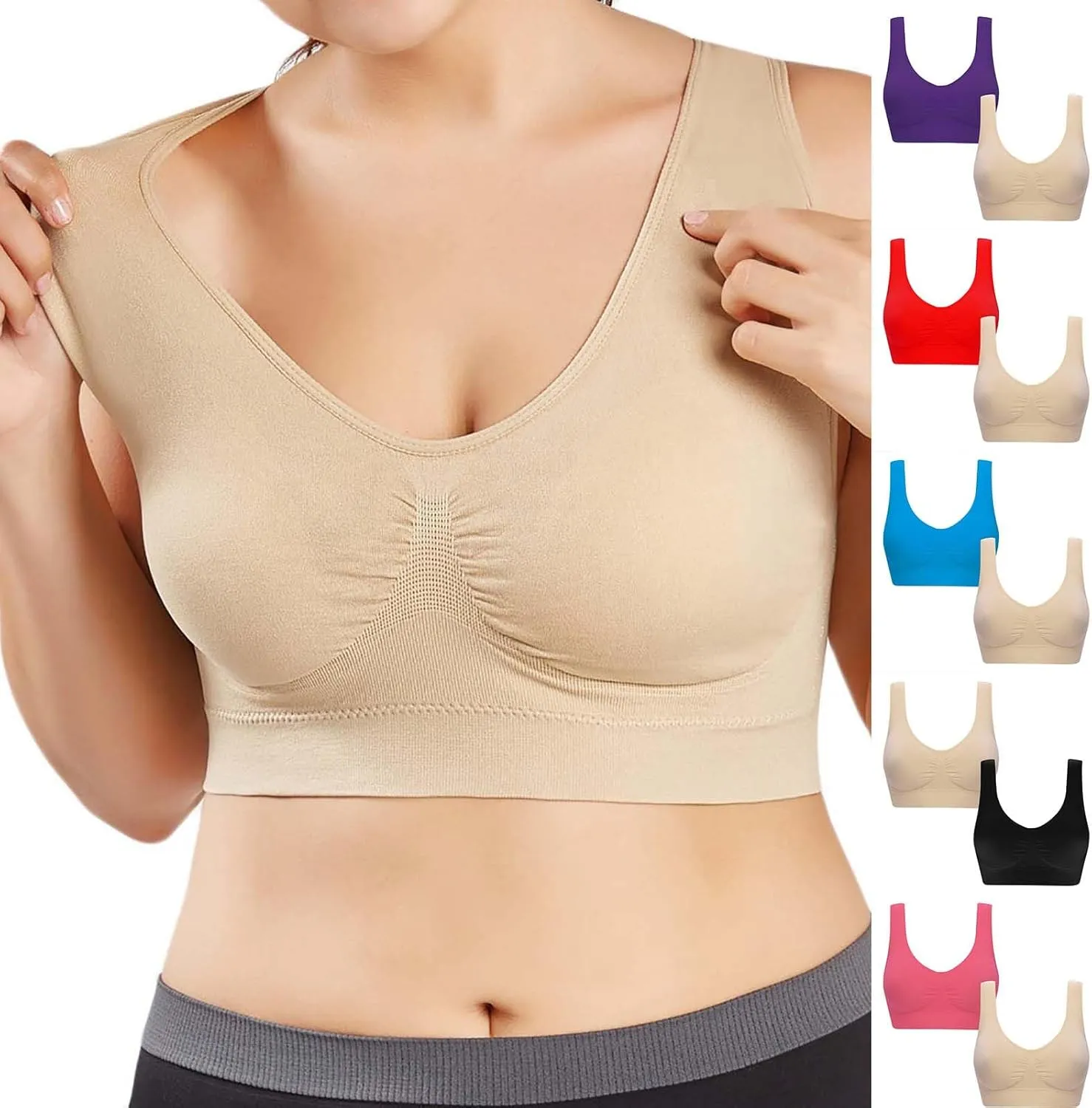 Wkishenl Women's Wireless Bra, 2 Peice Bras for Older Women Comfort Full-Coverage Sports Bra Plus Size Stretchable Straps Bra