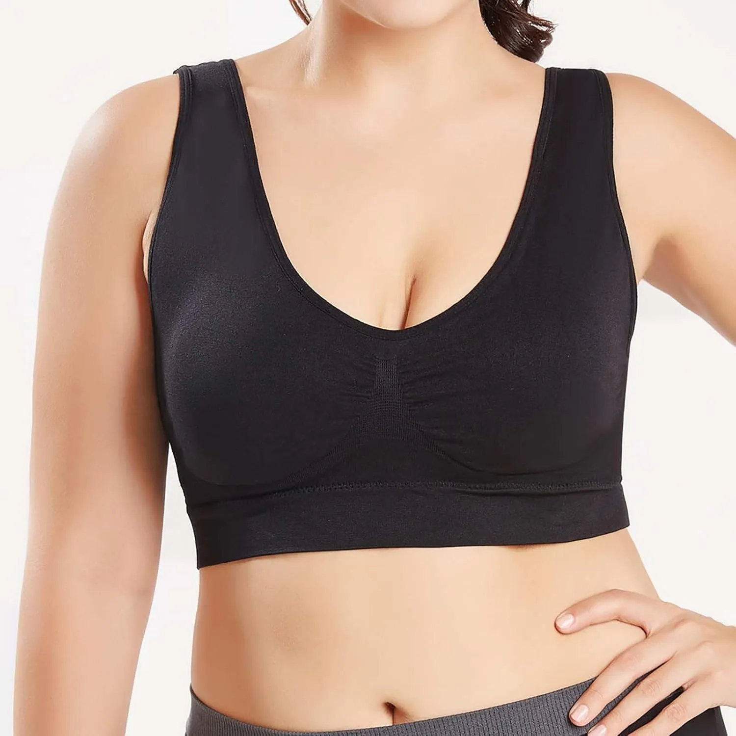 Wkishenl Women's Wireless Bra, 2 Peice Bras for Older Women Comfort Full-Coverage Sports Bra Plus Size Stretchable Straps Bra
