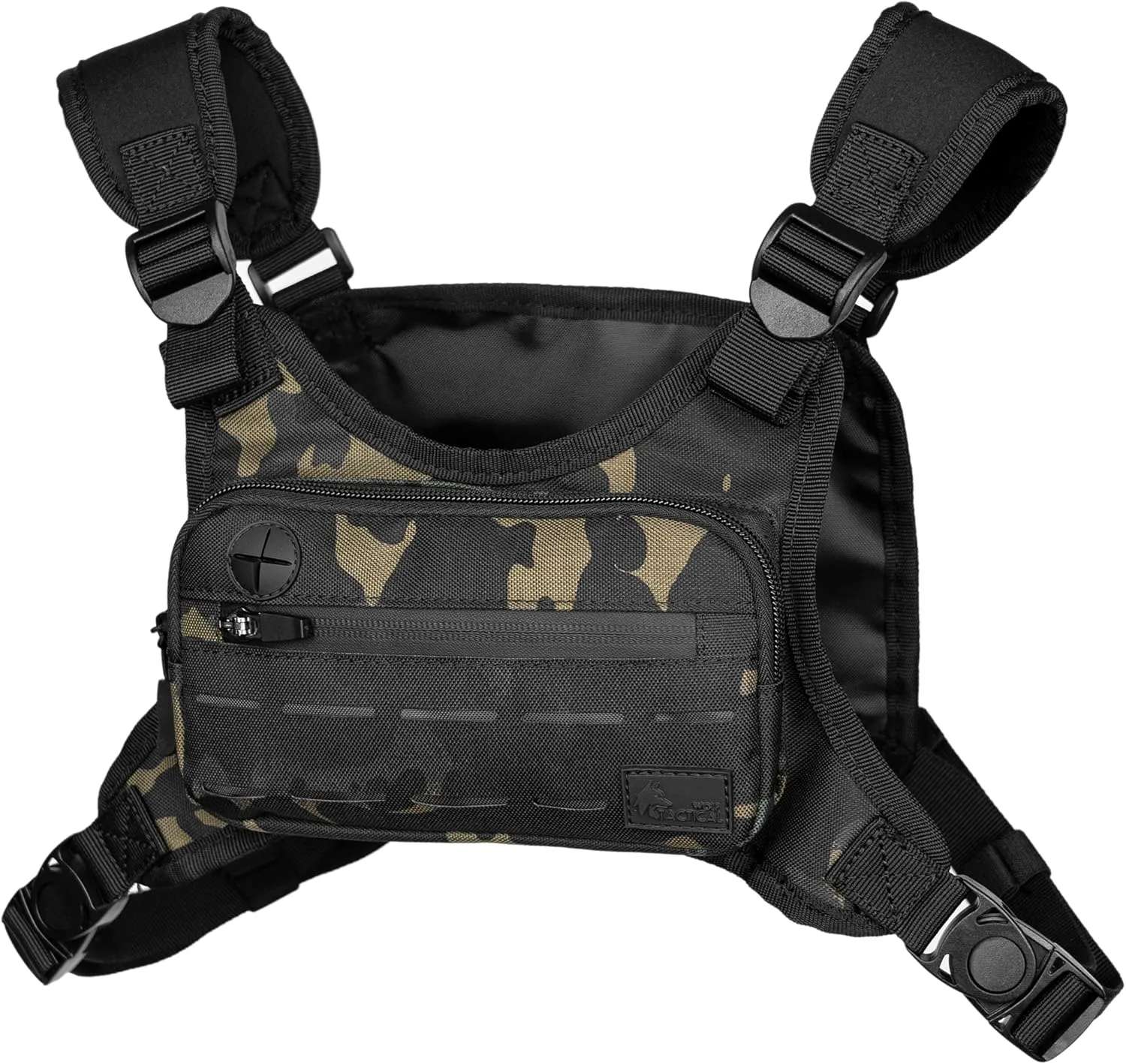 WOLF TACTICAL Compact Chest Pack Running Chest Bag For Men Running Vest Fanny Pack Chest Rig Running Bag, Black Camo