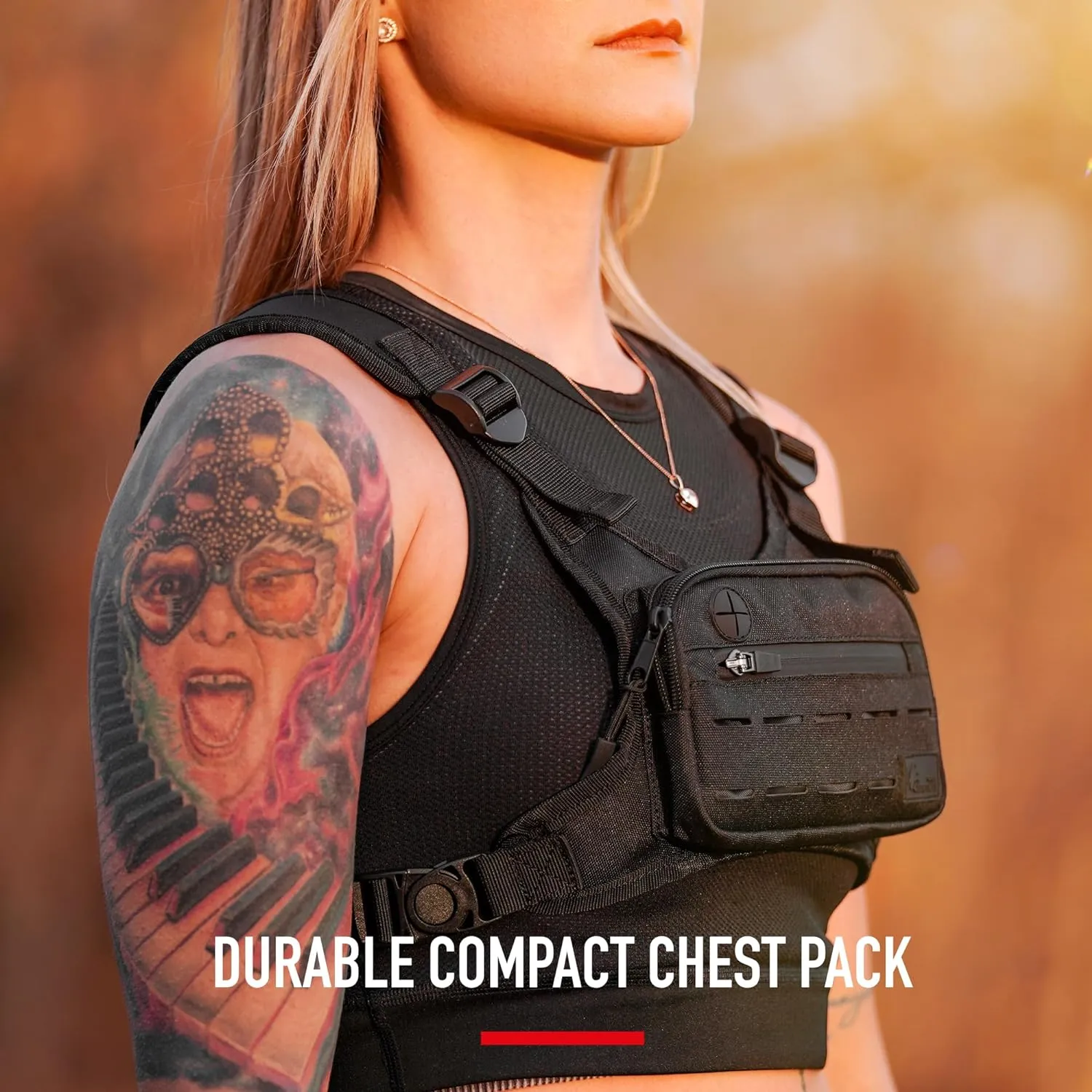 WOLF TACTICAL Compact Chest Pack Running Chest Bag For Men Running Vest Fanny Pack Chest Rig Running Bag, Black Camo