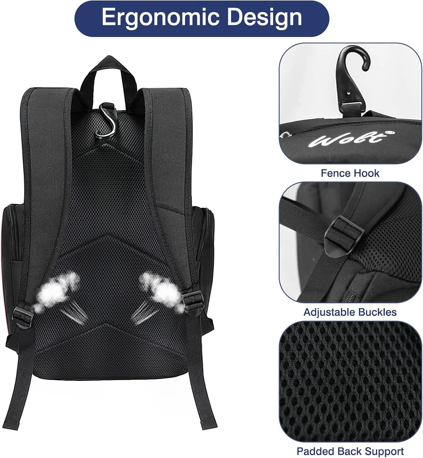 WOLT Baseball Bag Backpack for Youth and Adults-Softball Bag with Separate Helmet Compartment and Shoes Pocket,Multifunctional Sport Backpack for Baseball, Volleyball,Basketball, Soccer