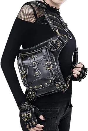 Women Punk Hiking Fanny Pack Waist Bag Military Tactical Drop Leg Arm Thigh Holster Bags Purse Outdoor Bike Motorcycle Cycling Pack Utility Backpack Pouch Shoulder Bag Black
