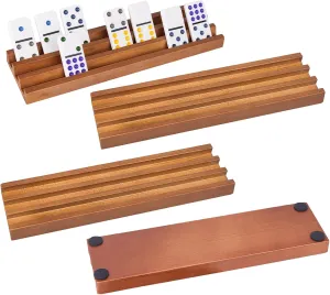 Wooden Domino Racks Set of 4, Domino Tiles Trays and Holders Organizer for Mexican Train and Other Games