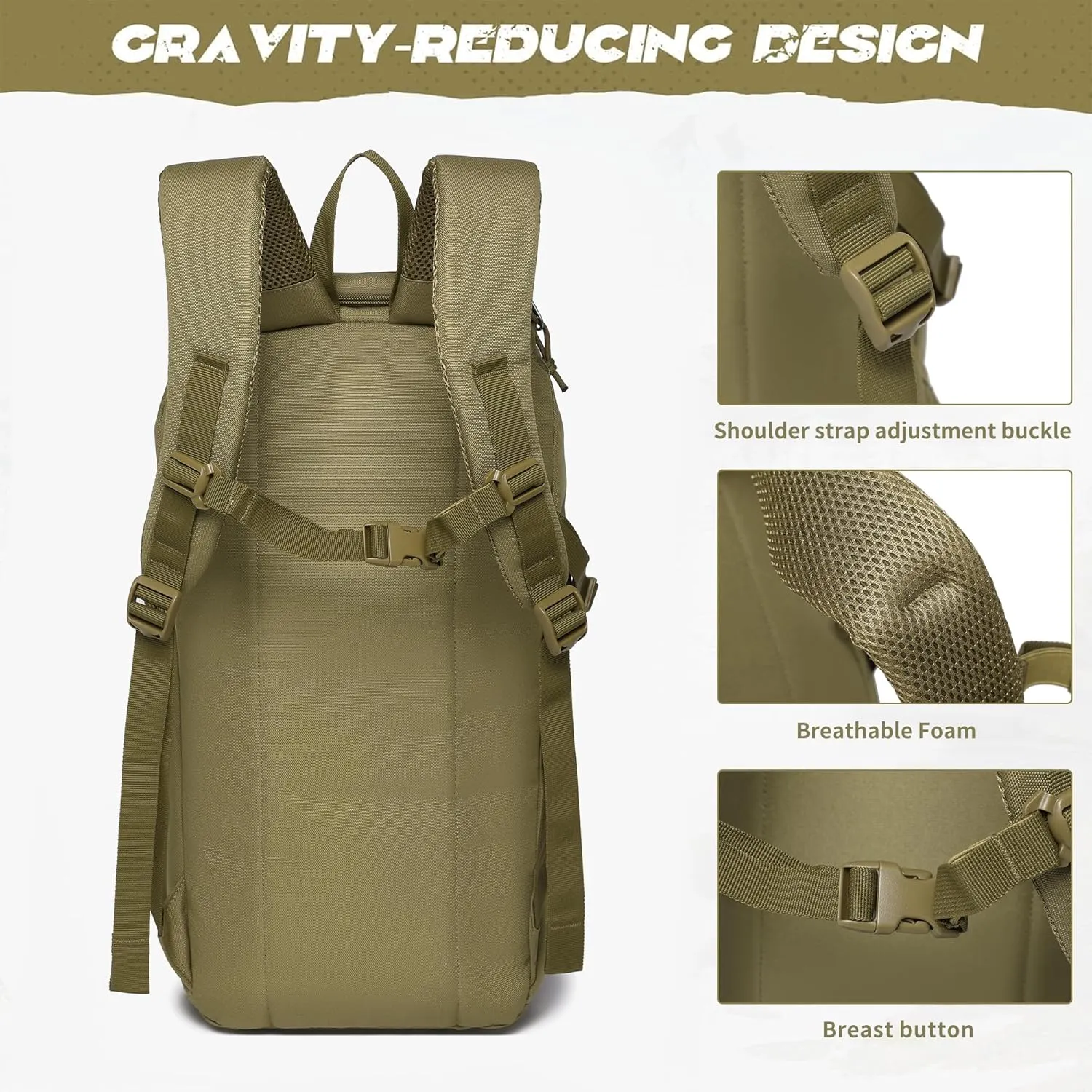 Wotony Tactical Assault Pack Backpack Molle Military Backpack Outdoor Hiking Camping Rucksack Waterproof backpack for men (khaki, 25L)