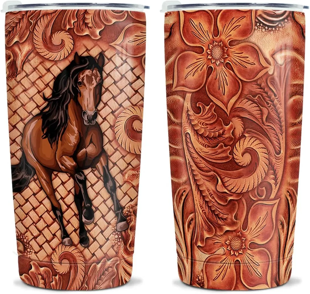 wowcugi Horse Tumbler 20oz Gifts For Women Stainless Steel Insulated Tumblers Cup With Lid Equestrian Gifts For Girls Horses Gift Birthday Christmas