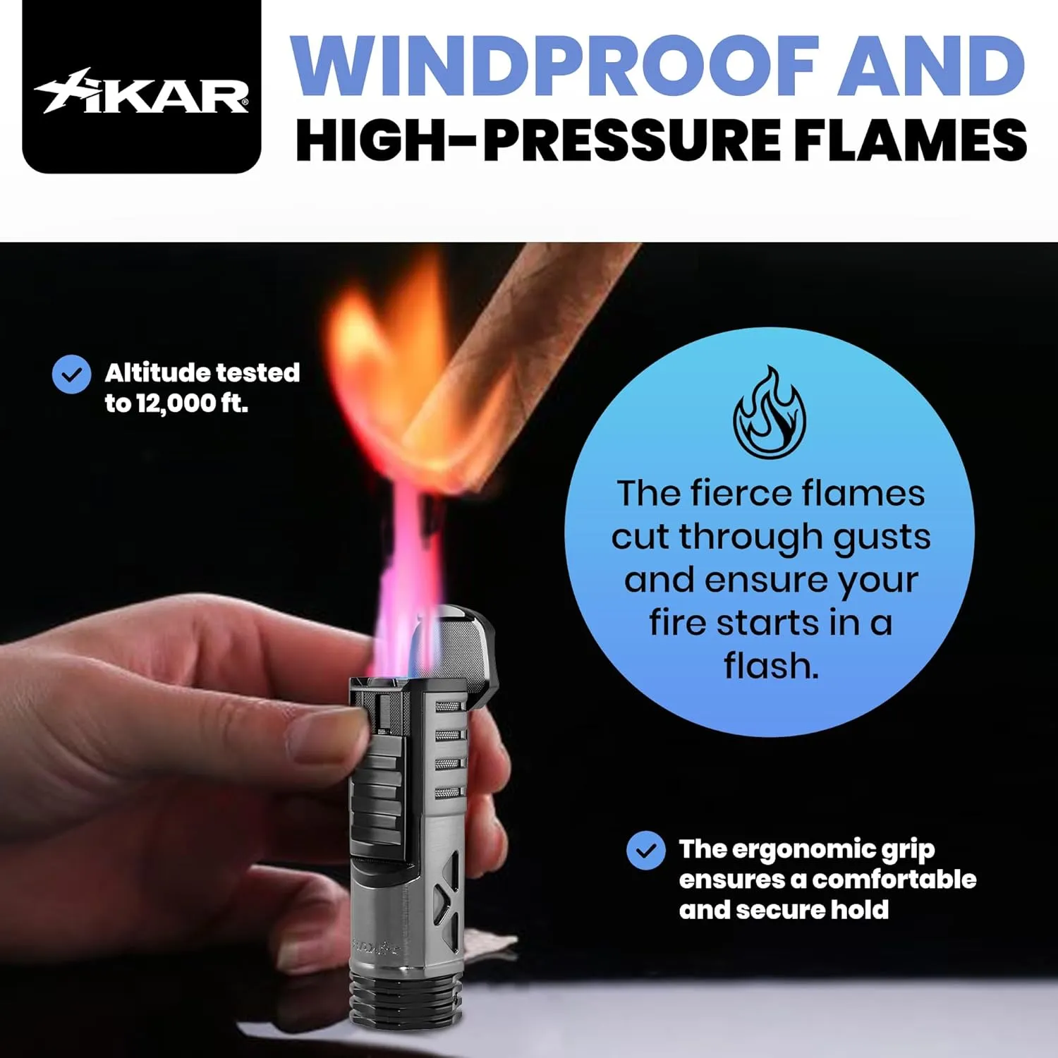 XIKAR Tactical Single-Jet Lighter, Gunmetal and Black - Powerful Flame, Rugged Design with Rest Feature, Pocket Clip, EZ-View Fuel Window, and Adjustable Flame Height - Ideal for Outdoor Use
