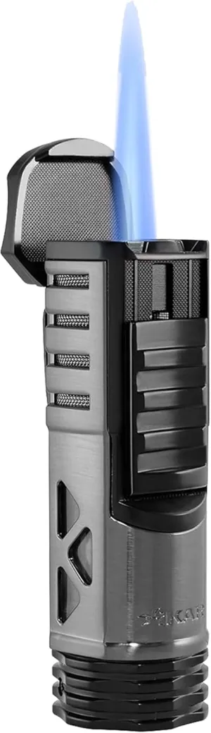 XIKAR Tactical Single-Jet Lighter, Gunmetal and Black - Powerful Flame, Rugged Design with Rest Feature, Pocket Clip, EZ-View Fuel Window, and Adjustable Flame Height - Ideal for Outdoor Use