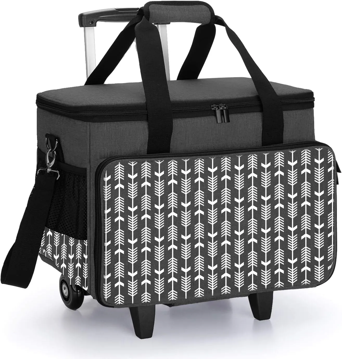 Yarwo 𝟐𝟎𝟐𝟓 𝐍𝐄𝐖 Detachable Rolling Sewing Machine Carrying Case, Trolley Tote Bag with Removable Bottom Board for Most Standard Sewing Machine and Accessoriess, Black with Arrow