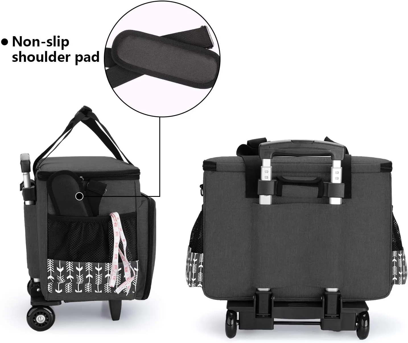 Yarwo 𝟐𝟎𝟐𝟓 𝐍𝐄𝐖 Detachable Rolling Sewing Machine Carrying Case, Trolley Tote Bag with Removable Bottom Board for Most Standard Sewing Machine and Accessoriess, Black with Arrow