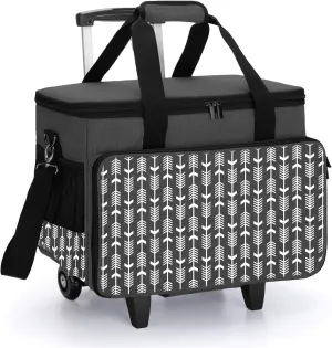 Yarwo 𝟐𝟎𝟐𝟓 𝐍𝐄𝐖 Detachable Rolling Sewing Machine Carrying Case, Trolley Tote Bag with Removable Bottom Board for Most Standard Sewing Machine and Accessoriess, Black with Arrow