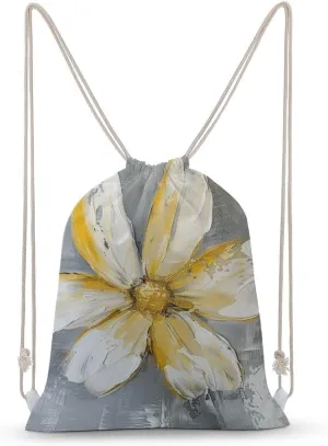 Yellow And White Flowers Drawstring Backpack for Women Men Drawstring Bag for Travel Swimming Sports Gym Bag