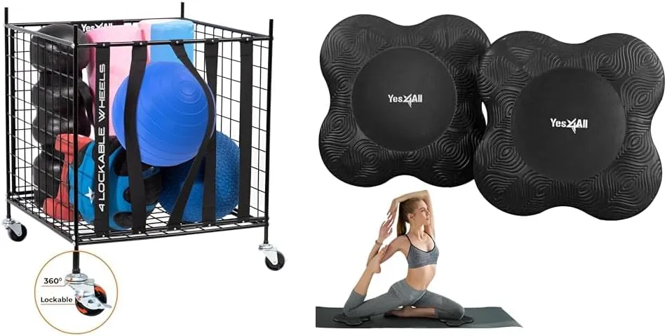 Yes4All Rolling Ball Cart Storage with Lockable Wheels Volleyball Basketball Holder, Toy Balls Bin, Garage Cage, Storage Racks, Sports Equipment Organizer, Ball Rack for Outdoor Indoor Use